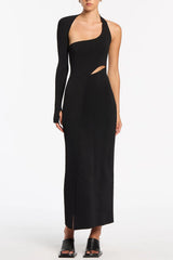 Gianna Asymmetric Sleeve Cutout Midi Bandage Dress