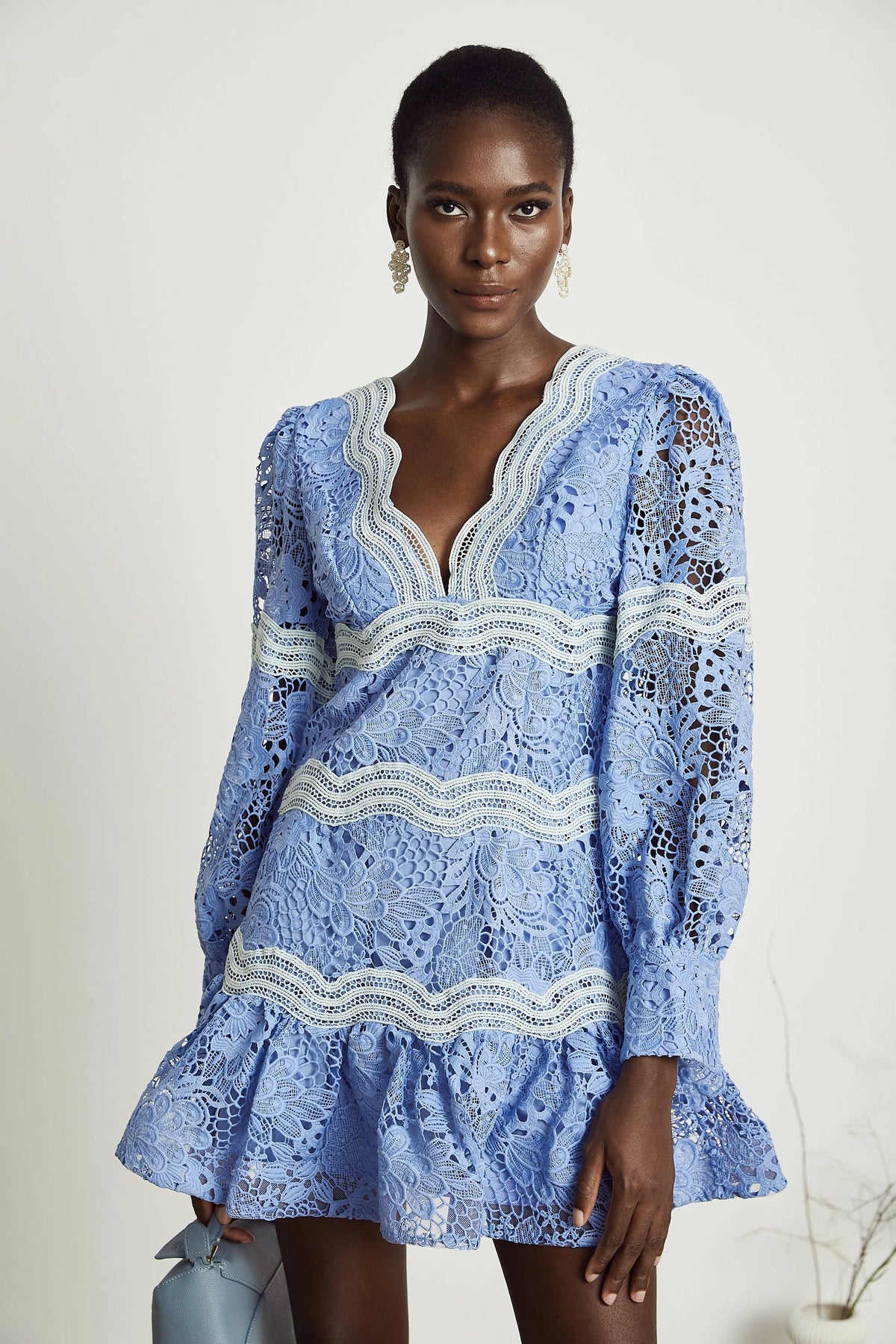 Gaëlle V-neck floral embroidered mini dress