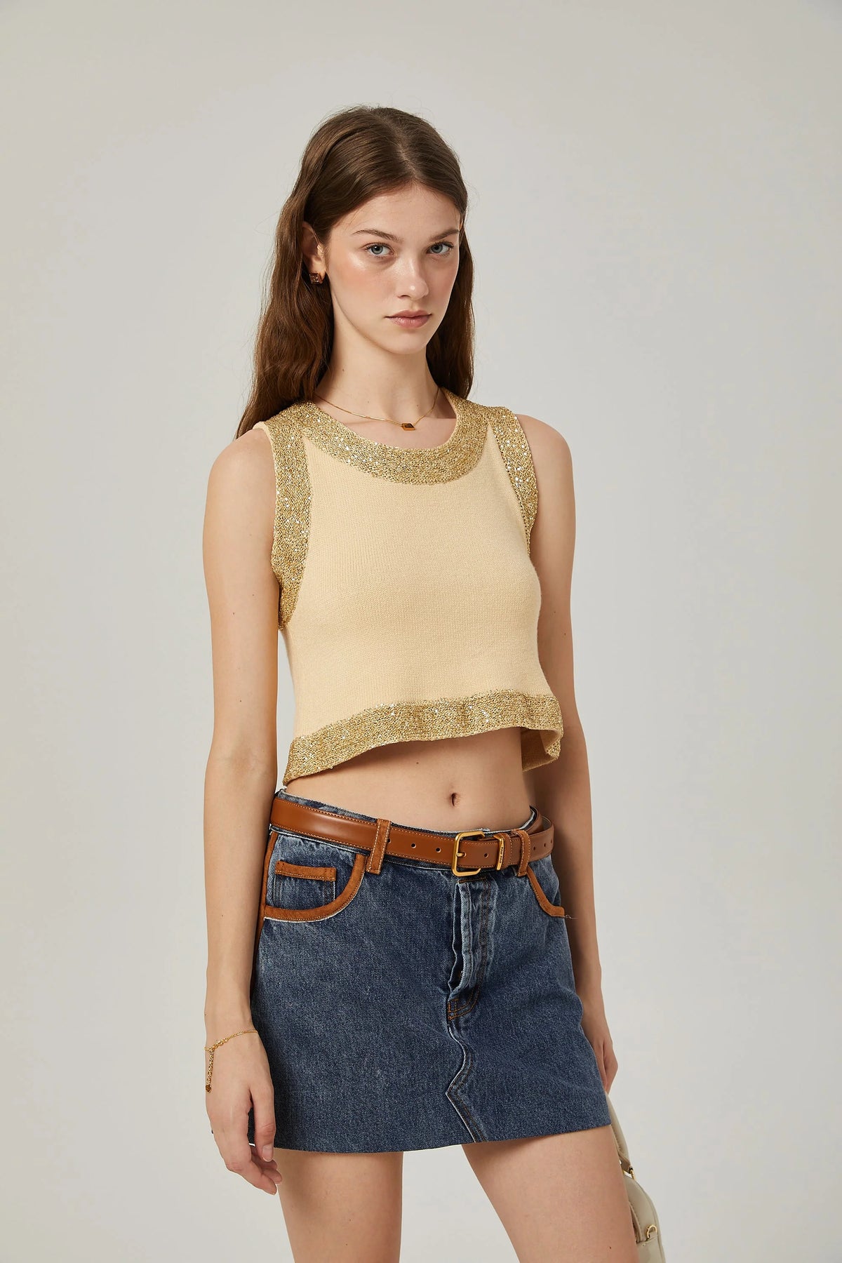Cyrielle wool sequined embellished vest top