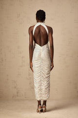 Cheryl stud-embellished fitted ruched midi dress