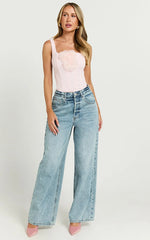 Grettel Top - Rosette Detail Panelled Corset Top in Pale Pink
