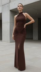 Maison Celie Halter Ruched Evening Gown 2025