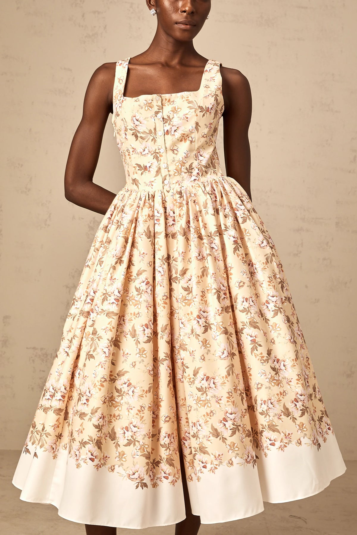 Alizée yellow floral-print buttoned midi dress