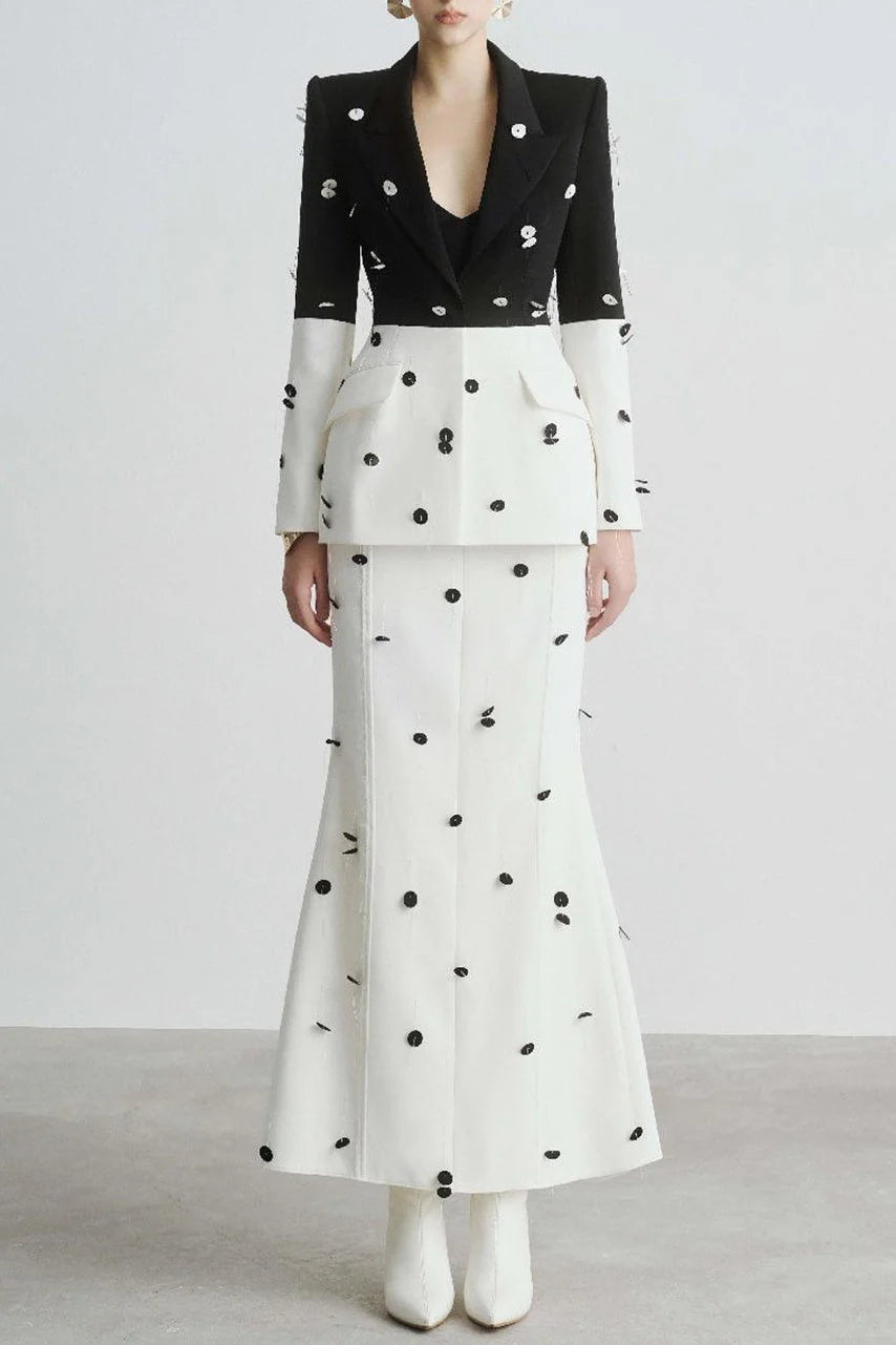 Gana Sequin Dot Trumpet Blazer - White