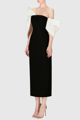 Faina Bow Embellished Midi Dress - Black