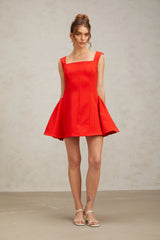 Margherita square-neck puff mini dress in Red