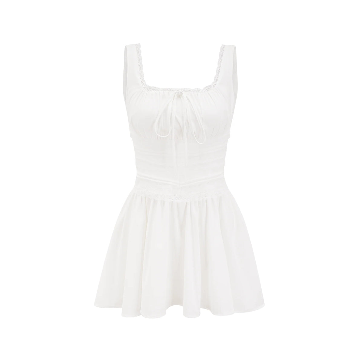 Leiana white pleated lace straps dress