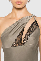 Davey Asymmetrical One Shoulder Lace Mini Dress - Grey