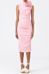 Bailee Ruched Flower Midi Dress