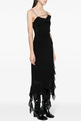 Kenzia Asymmetric Ruffle Midi Dress - Black