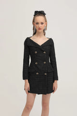 Erin black double-breasted coat dress