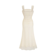 Giulia white mesh pleated midi dress