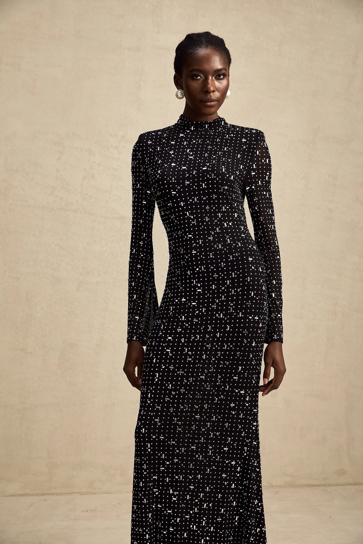 Léna black embellished semi-sheer maxi dress
