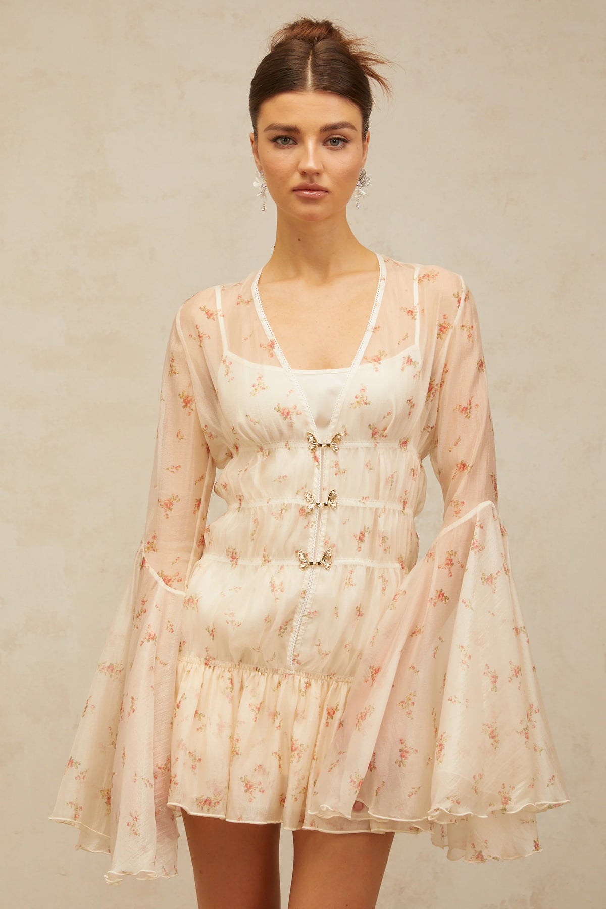 Airelle floral-print sheer flared mini dress