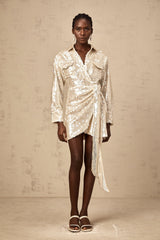 Aurore wrap-design sequined mini shirt dress