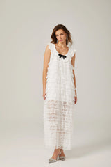 Alora white lace-trim tiered maxi dress
