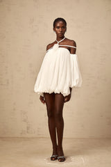 Hortense white floral-appliqué pleated tulle mini dress