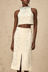 Clothilde off-white embellished top & skirt matching set