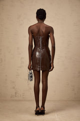 Félicie brown textured leather mini dress