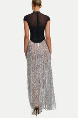 Guthrie Mesh Corset Fringe Sequin Dress Two Piece Set
