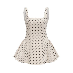 Geneviève neutrals polka-dot puff mini dress