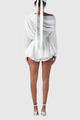 Ephai Ruched Chiffon Ruffle Two Piece Set - White