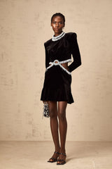 Daniela black cut-out fringed velvet mini dress