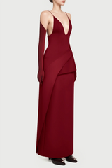 Chapera Asymmetrical Pleat Maxi Dress - Red