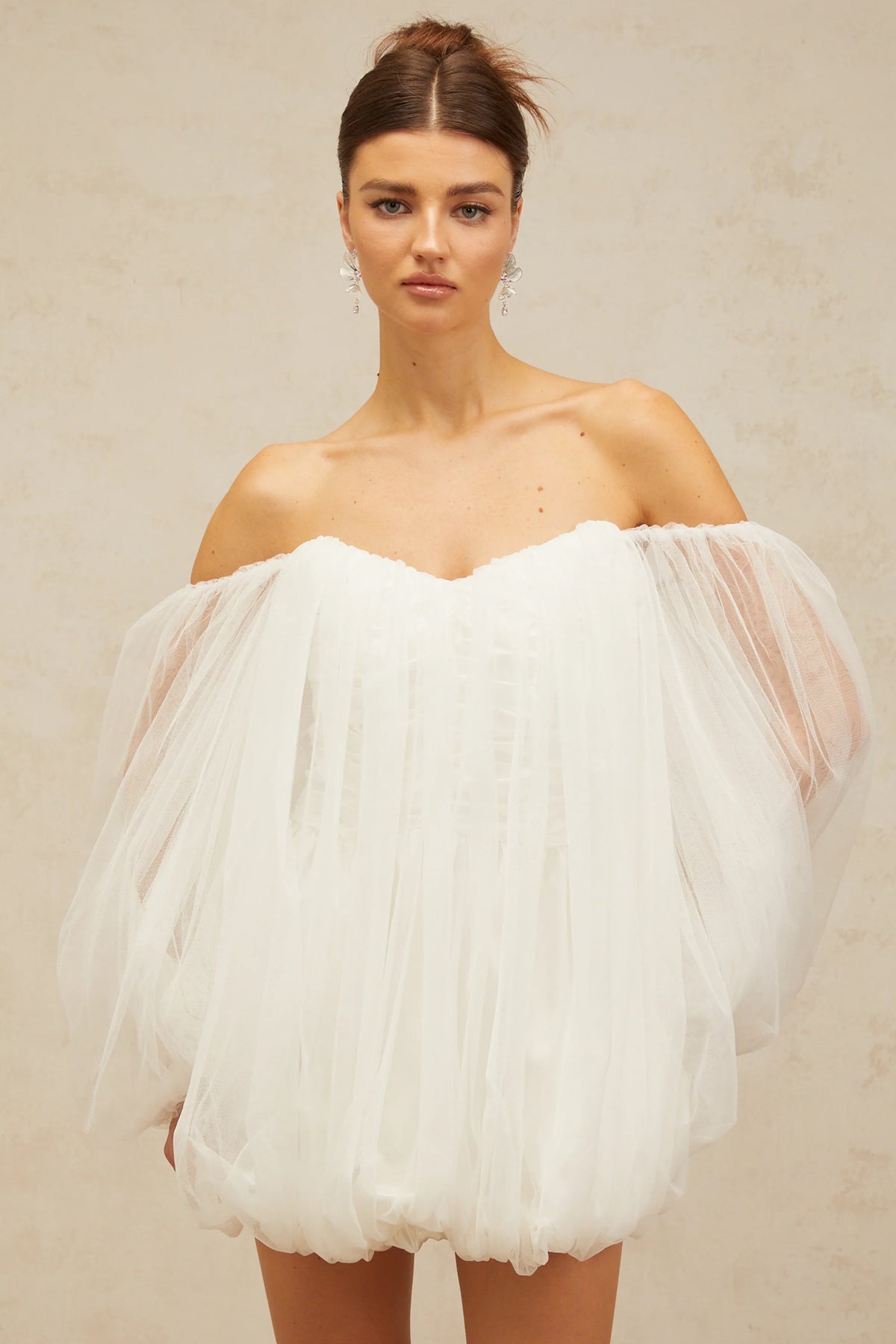 Avril layered bubble tulle mini dress in White