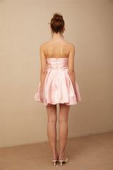Alice pink off-shoulder puff satin mini dress