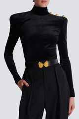 Asina Velvet Gold Buttoned Top