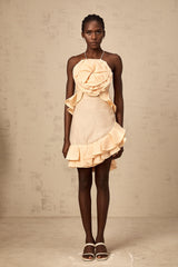 Ginevra pink 3d-petal ruffled mini dress