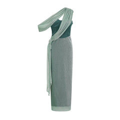 Delphine ribbon-design corset maxi dress in Green