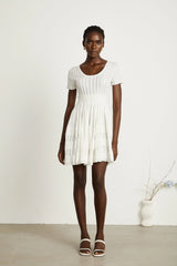 Calixte white knitted pleated mini dress