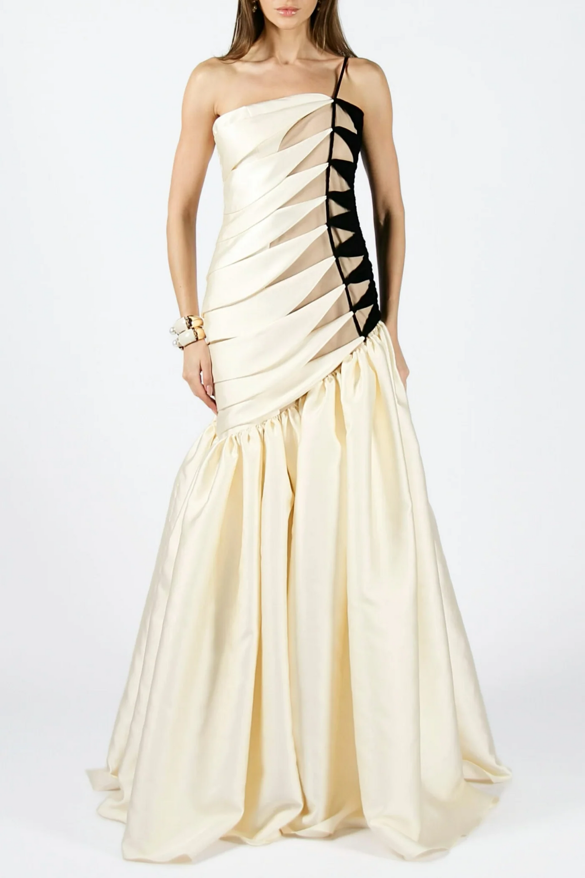 Bahar One Shoulder Satin Ruched Maxi Dress
