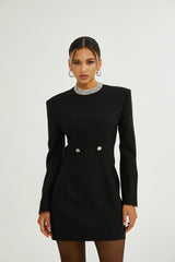 Magali black hourglass shoulder-padded mini dress