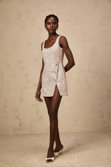 Aoife pink embellished tweed mini dress