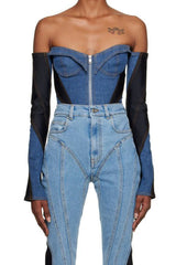 Juniper Off Soulder Patchwork Bodysuit