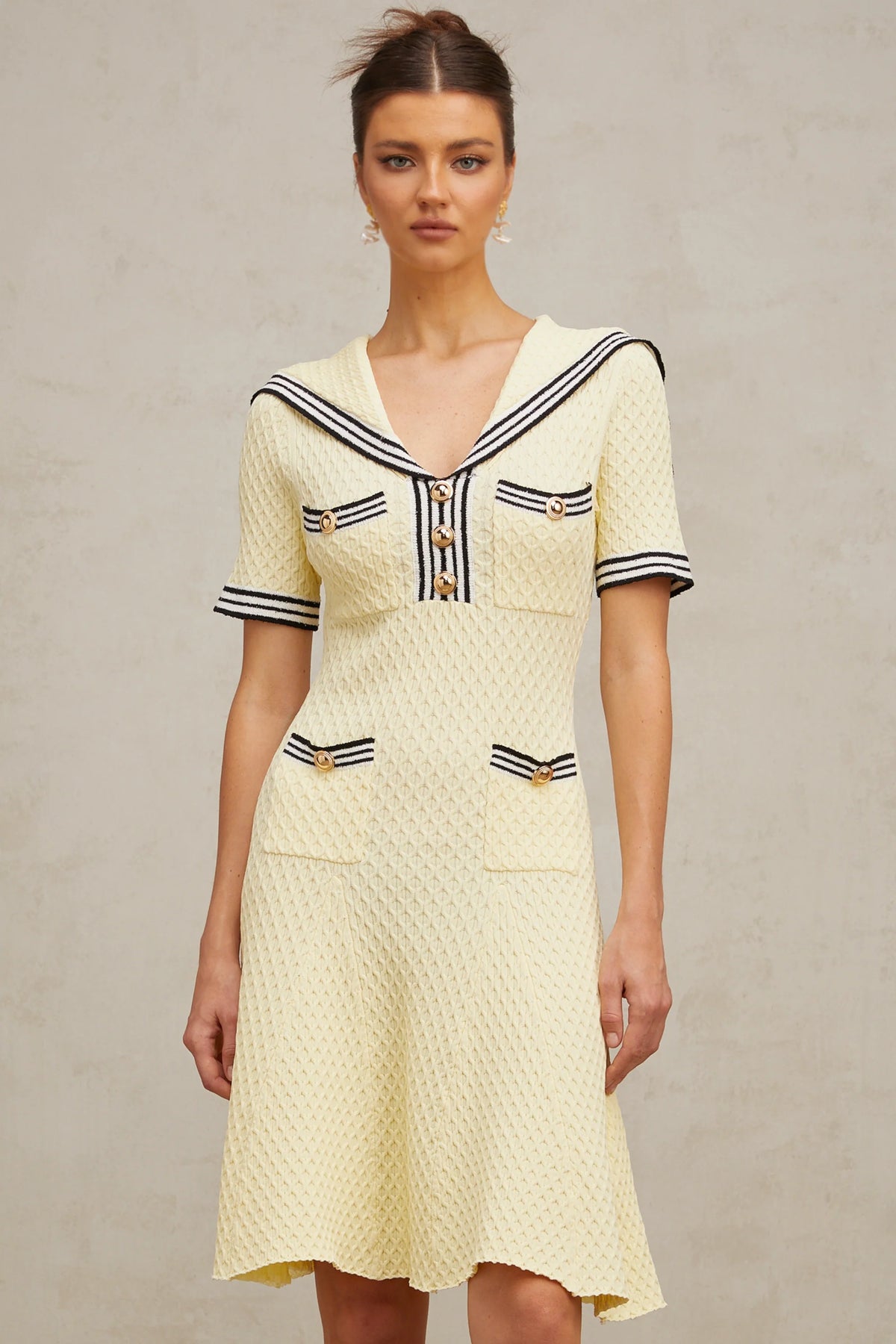 Madeleine yellow sailor-collar knitted dress