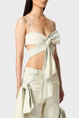 Camille Bow Denim Top - White