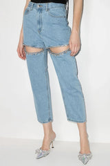 Kourta Rhinestone Embellished Cutout Jeans
