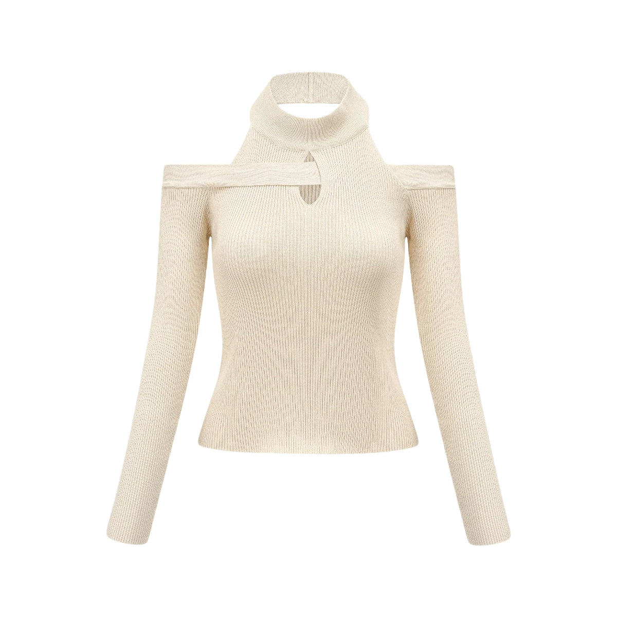 Aladdin-rollneck cut-out knitted top