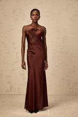 Eléonore wine-red lace-panelling satin maxi dress