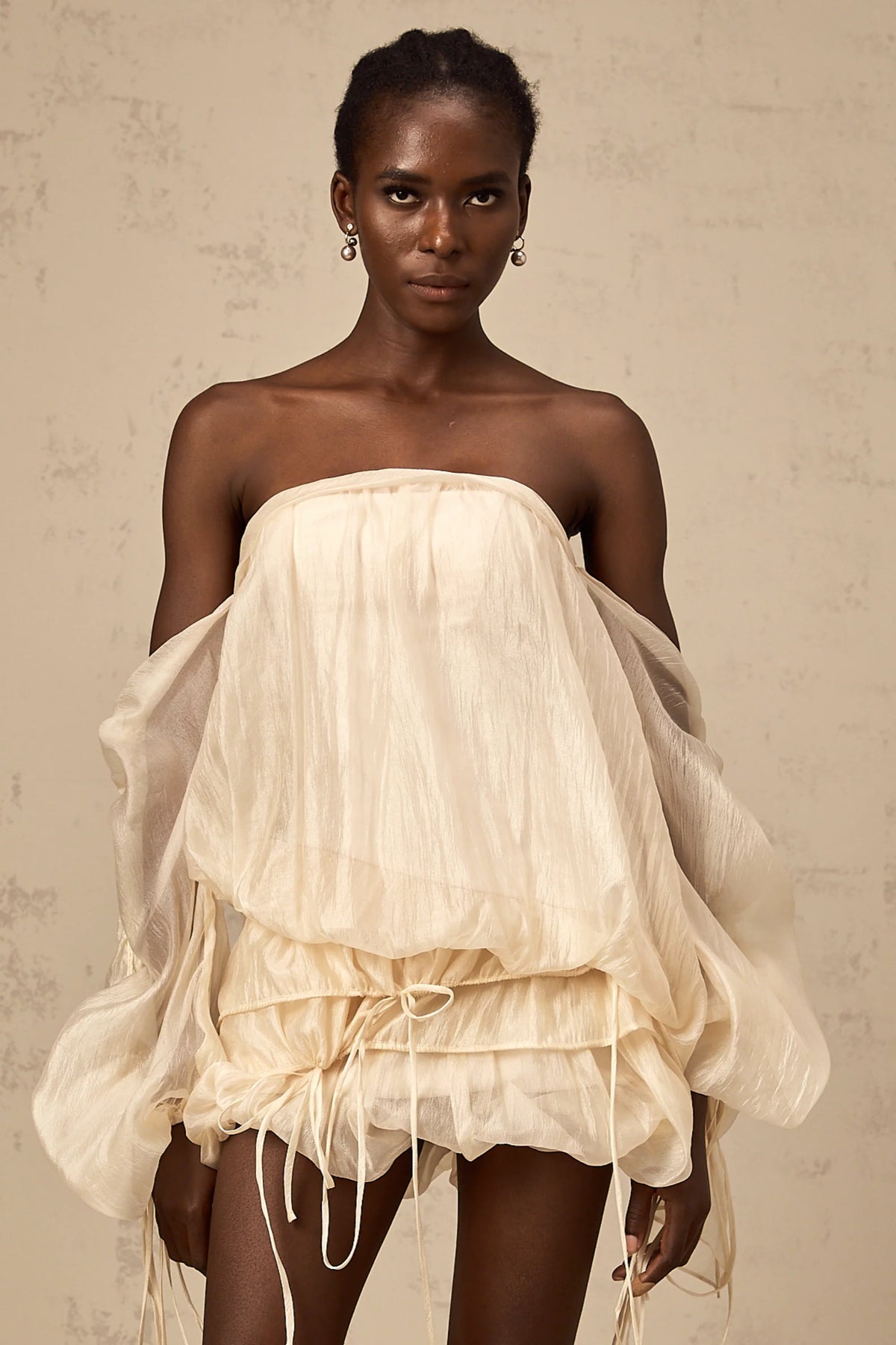 Joëlle self-tie ruched layered off-shoulder mini dress