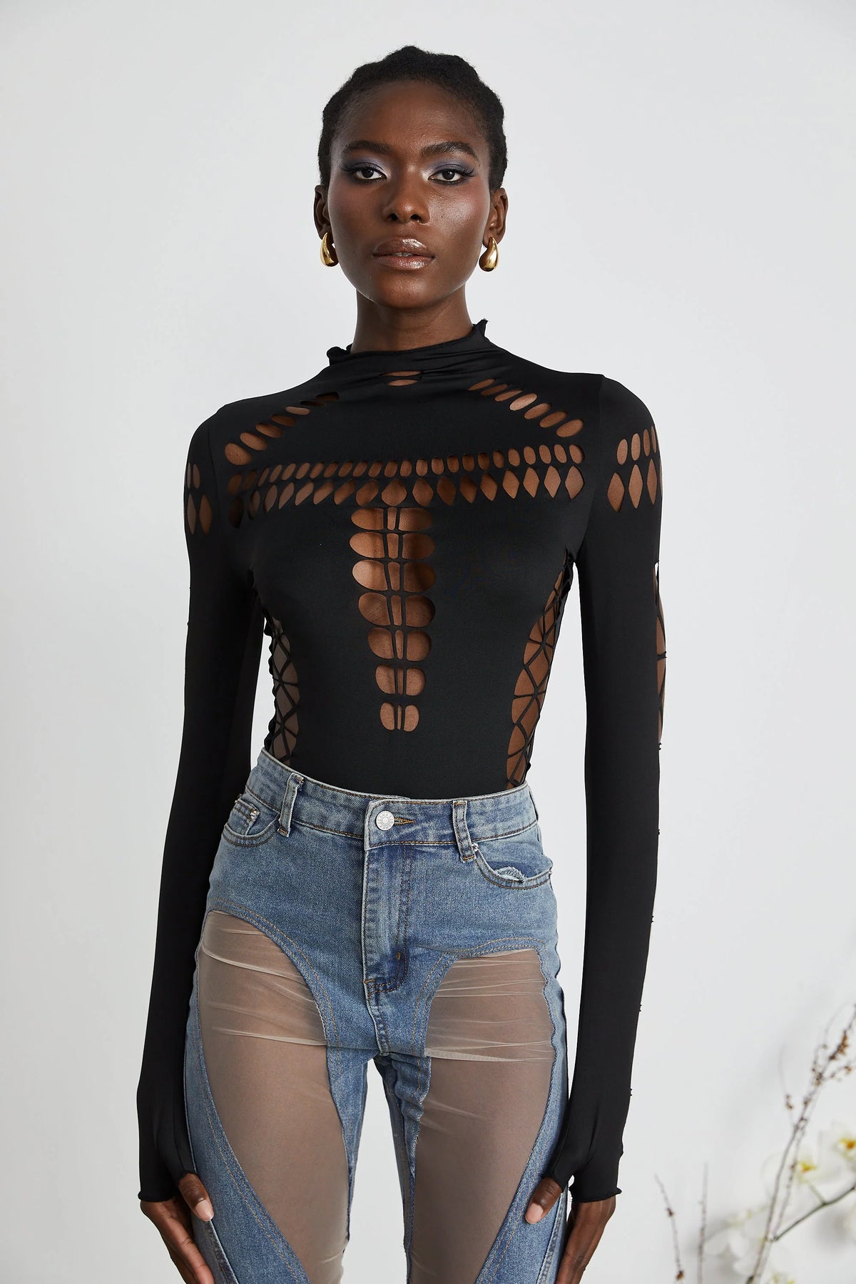 Capriana long-sleeved cut-out bodysuit