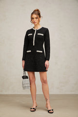 Marta black crystal sequined knit mini dress
