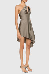 Davey Asymmetrical One Shoulder Lace Mini Dress - Grey