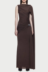 Betsey Asymmetrical Sleeveless Ruched Maxi Dress - Brown