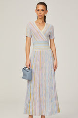 Diane contrast-color pinstripe rib-knit midi dress