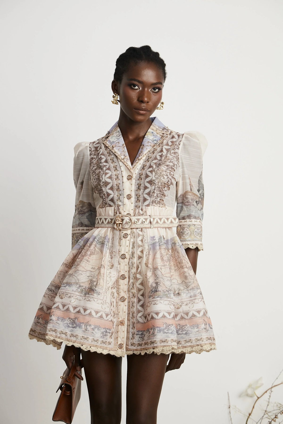Joséphine belted V-neck mini dress
